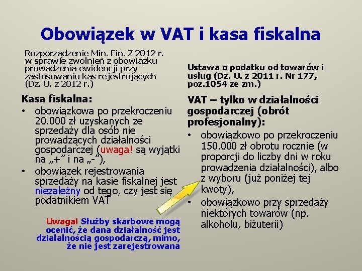Obowiązek w VAT i kasa fiskalna Rozporządzenie Min. Fin. Z 2012 r. w sprawie