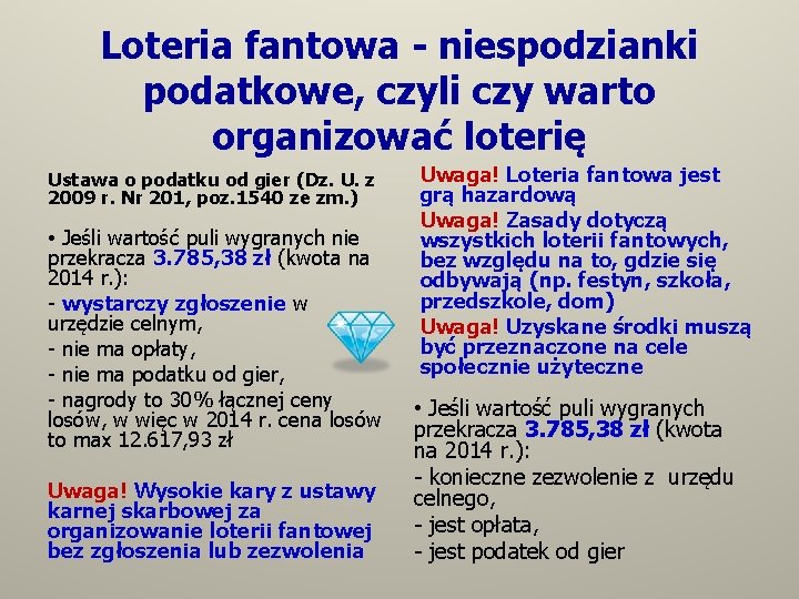 Loteria fantowa - niespodzianki podatkowe, czyli czy warto organizować loterię Ustawa o podatku od