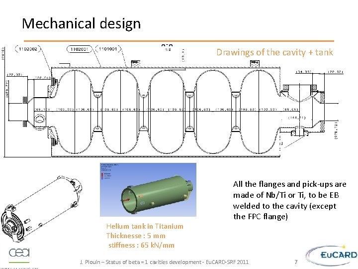 Mechanical design Drawings of the cavity + tank Helium tank in Titanium Thicknesse :