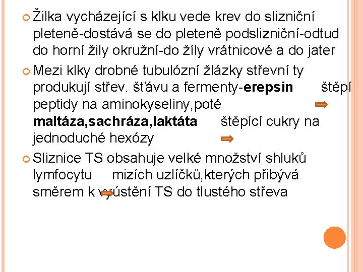  Žilka vycházející s klku vede krev do slizniční pleteně-dostává se do pleteně podslizniční-odtud