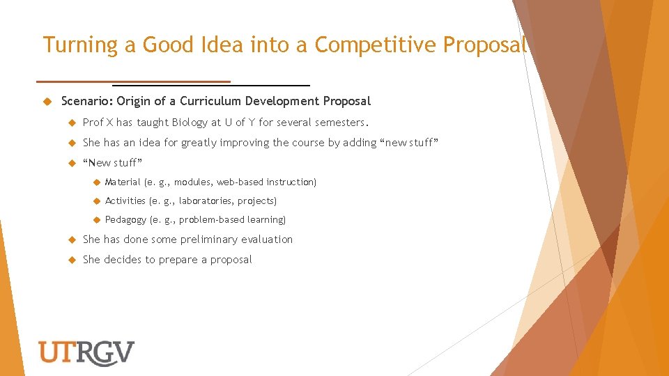 Turning a Good Idea into a Competitive Proposal Scenario: Origin of a Curriculum Development