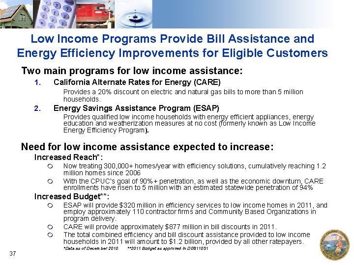 Low Income Programs Provide Bill Assistance and Energy Efficiency Improvements for Eligible Customers Two