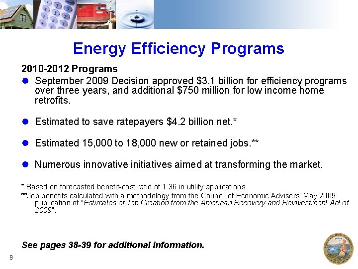 Energy Efficiency Programs 2010 -2012 Programs September 2009 Decision approved $3. 1 billion for