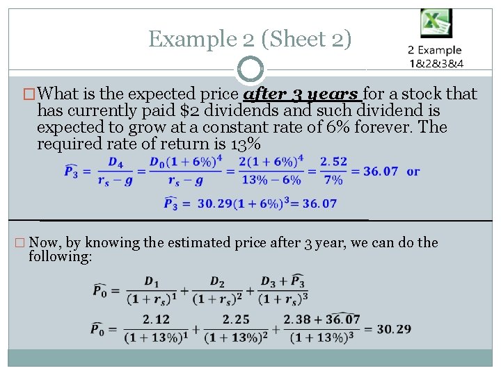 Example 2 (Sheet 2) �What is the expected price after 3 years for a