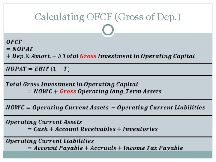 Calculating OFCF (Gross of Dep. ) 