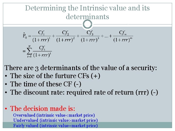 Determining the Intrinsic value and its determinants There are 3 determinants of the value