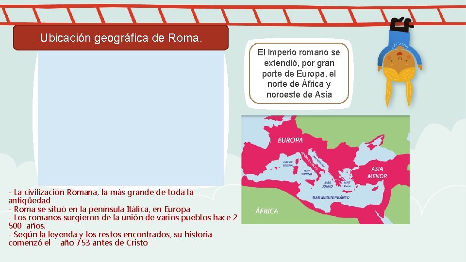 Ubicación geográfica de Roma. El Imperio romano se extendió, por gran porte de Europa,