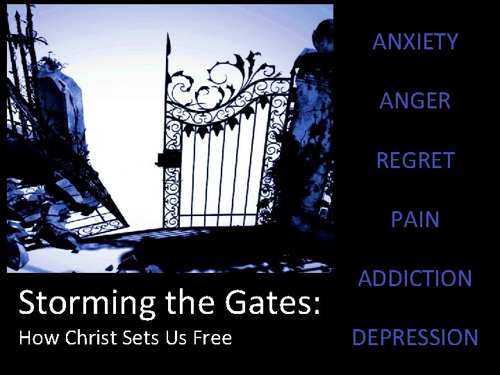 ANXIETY ANGER REGRET PAIN Storming the Gates: How Christ Sets Us Free ADDICTION DEPRESSION