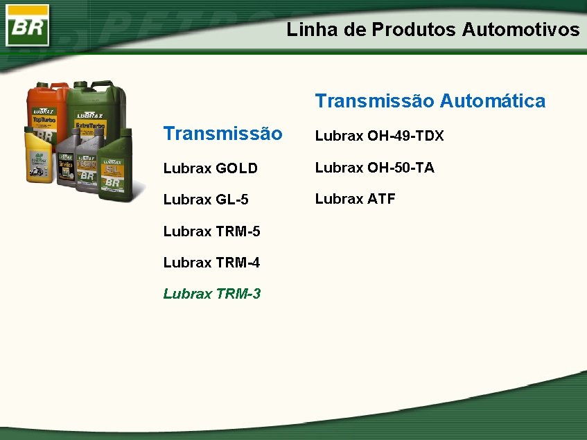 Linha de Produtos Automotivos Transmissão Automática Transmissão Lubrax OH-49 -TDX Lubrax GOLD Lubrax OH-50