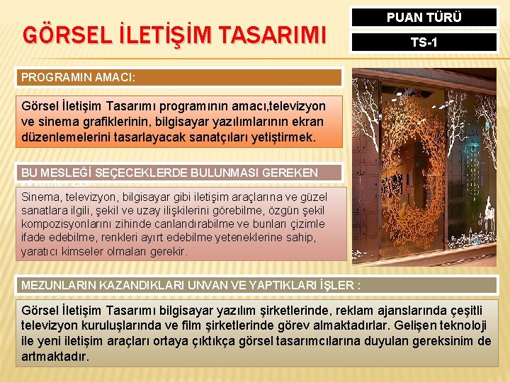 GÖRSEL İLETİŞİM TASARIMI PUAN TÜRÜ TS-1 PROGRAMIN AMACI: Görsel İletişim Tasarımı programının amacı, televizyon