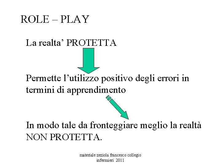 ROLE – PLAY La realta’ PROTETTA Permette l’utilizzo positivo degli errori in termini di