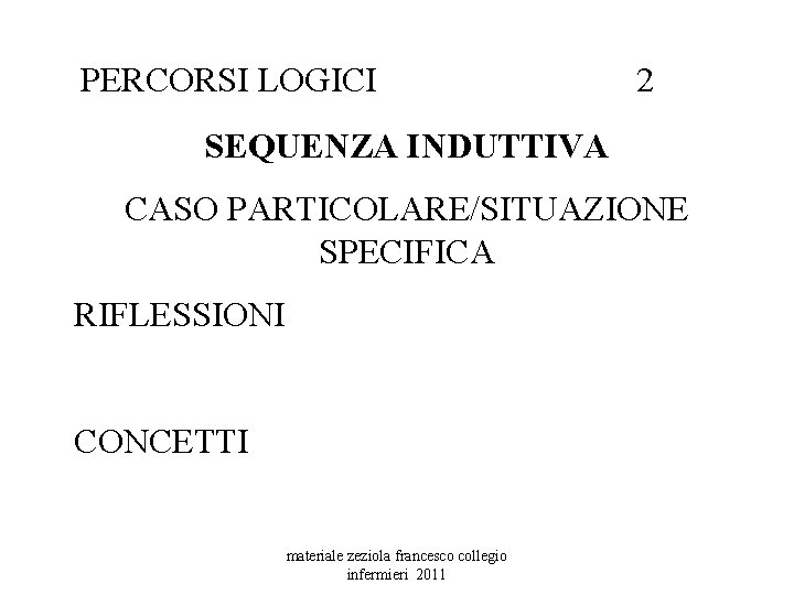 PERCORSI LOGICI 2 SEQUENZA INDUTTIVA CASO PARTICOLARE/SITUAZIONE SPECIFICA RIFLESSIONI CONCETTI materiale zeziola francesco collegio