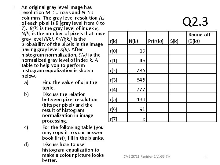  • An original gray level image has resolution M=50 rows and N=50 columns.