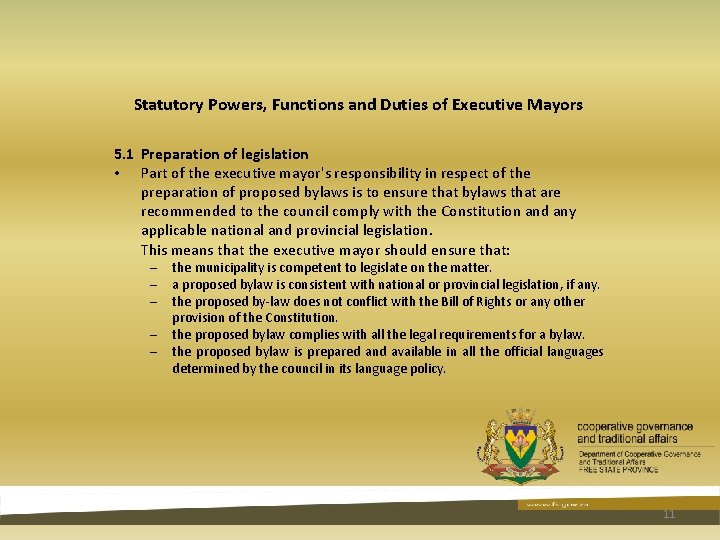 Statutory Powers, Functions and Duties of Executive Mayors 5. 1 Preparation of legislation • Statutory Powers, Functions and Duties of Executive Mayors 5. 1 Preparation of legislation •