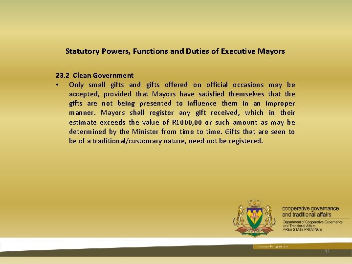 Statutory Powers, Functions and Duties of Executive Mayors 23. 2 Clean Government • Only Statutory Powers, Functions and Duties of Executive Mayors 23. 2 Clean Government • Only