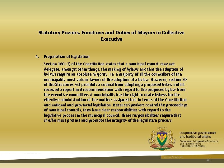 Statutory Powers, Functions and Duties of Mayors in Collective Executive 4. Preparation of legislation Statutory Powers, Functions and Duties of Mayors in Collective Executive 4. Preparation of legislation