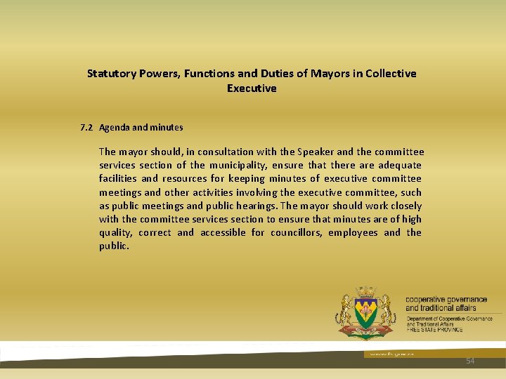 Statutory Powers, Functions and Duties of Mayors in Collective Executive 7. 2 Agenda and Statutory Powers, Functions and Duties of Mayors in Collective Executive 7. 2 Agenda and