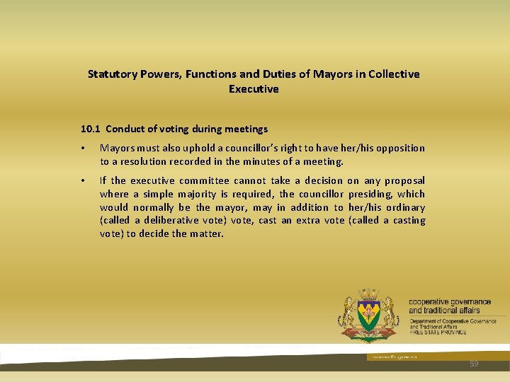 Statutory Powers, Functions and Duties of Mayors in Collective Executive 10. 1 Conduct of Statutory Powers, Functions and Duties of Mayors in Collective Executive 10. 1 Conduct of