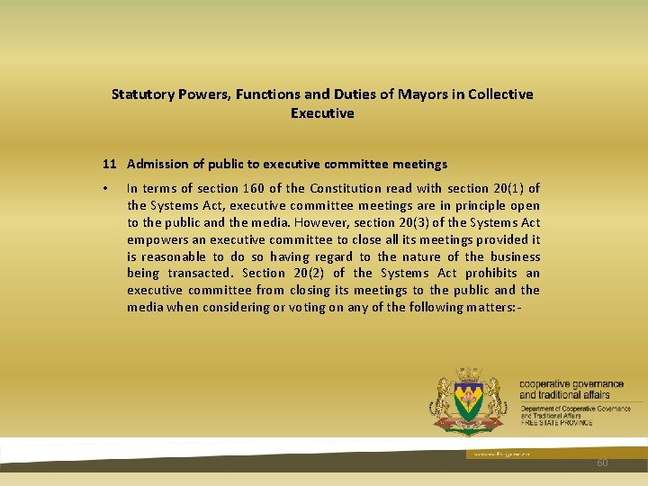 Statutory Powers, Functions and Duties of Mayors in Collective Executive 11 Admission of public Statutory Powers, Functions and Duties of Mayors in Collective Executive 11 Admission of public