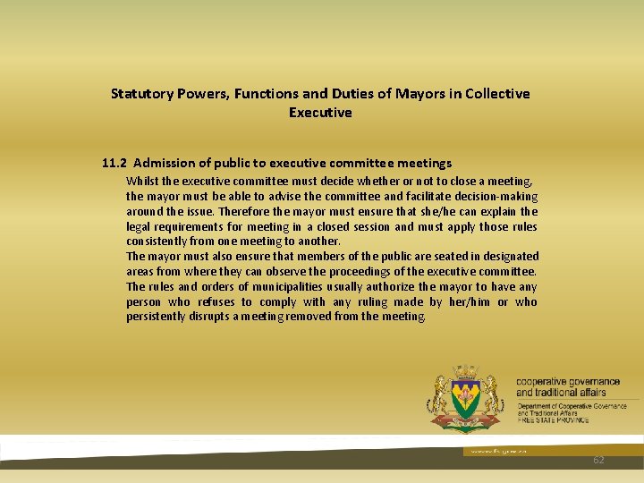 Statutory Powers, Functions and Duties of Mayors in Collective Executive 11. 2 Admission of Statutory Powers, Functions and Duties of Mayors in Collective Executive 11. 2 Admission of