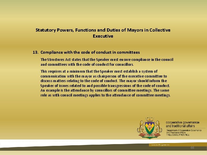 Statutory Powers, Functions and Duties of Mayors in Collective Executive 13. Compliance with the Statutory Powers, Functions and Duties of Mayors in Collective Executive 13. Compliance with the