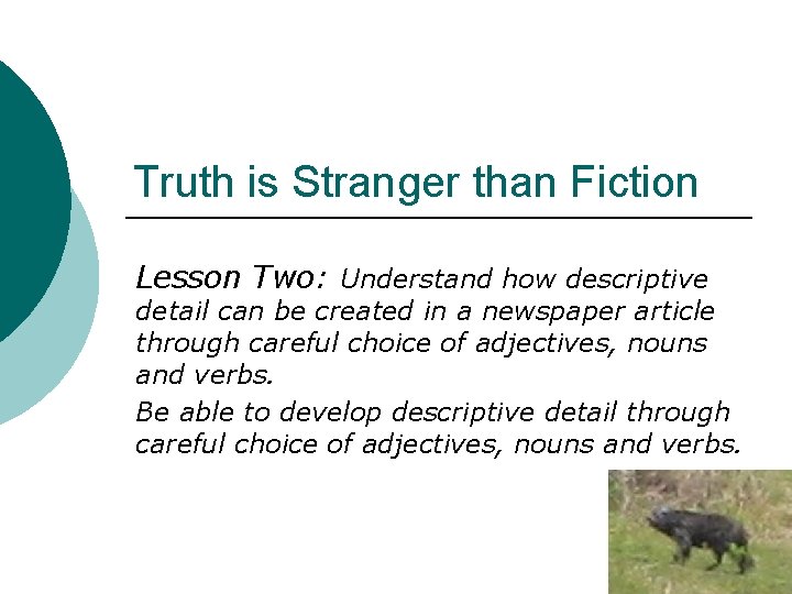 Truth is Stranger than Fiction Lesson Two: Understand how descriptive detail can be created