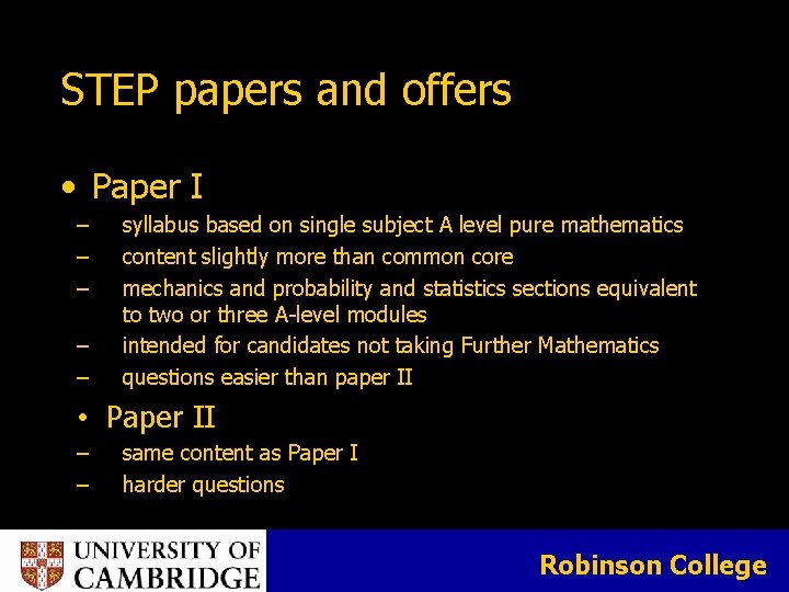 STEP papers and offers • Paper I ‒ ‒ ‒ syllabus based on single STEP papers and offers • Paper I ‒ ‒ ‒ syllabus based on single