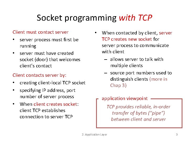 Socket programming with TCP Client must contact server • server process must first be