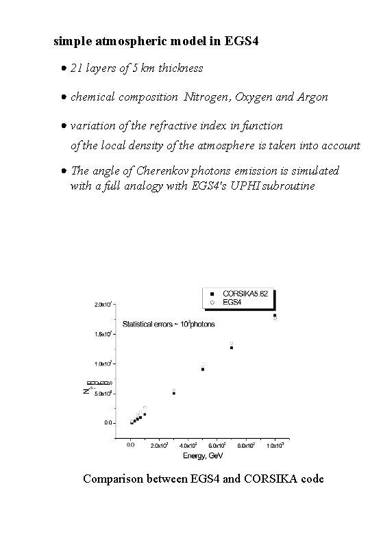 simple atmospheric model in EGS 4 21 layers of 5 km thickness chemical composition