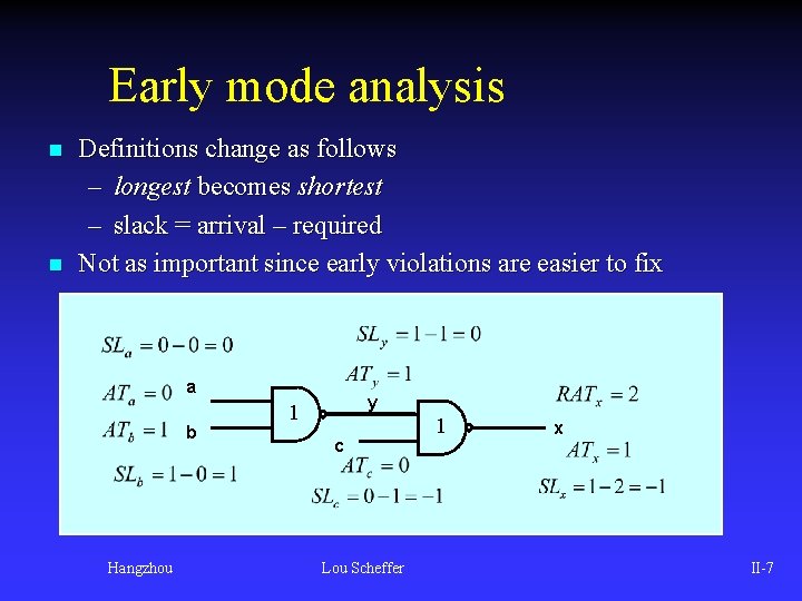 Early mode analysis n n Definitions change as follows – longest becomes shortest –