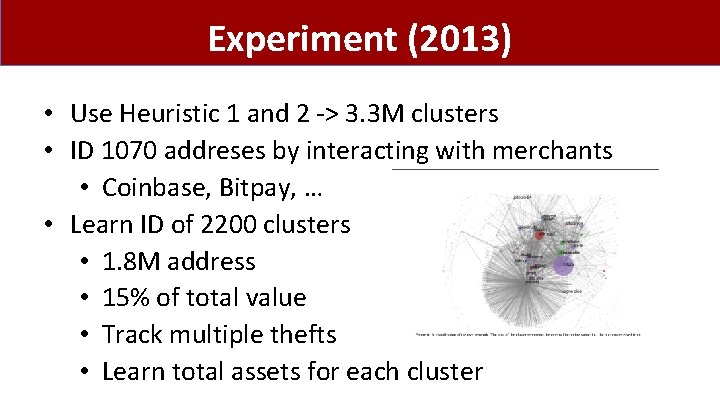 Experiment (2013) • Use Heuristic 1 and 2 -> 3. 3 M clusters •