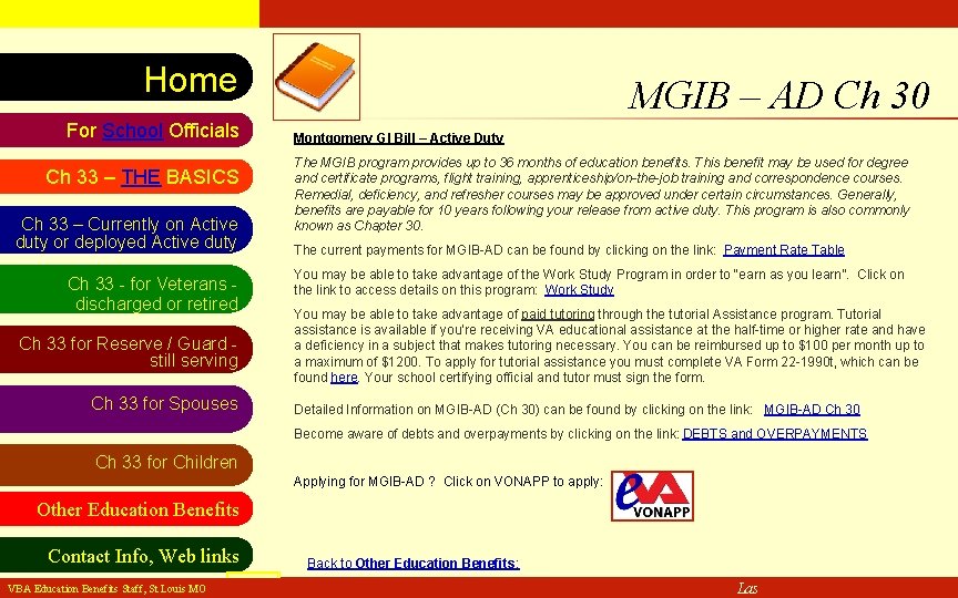 VA Education Benefits Resource Tool Home VA Education