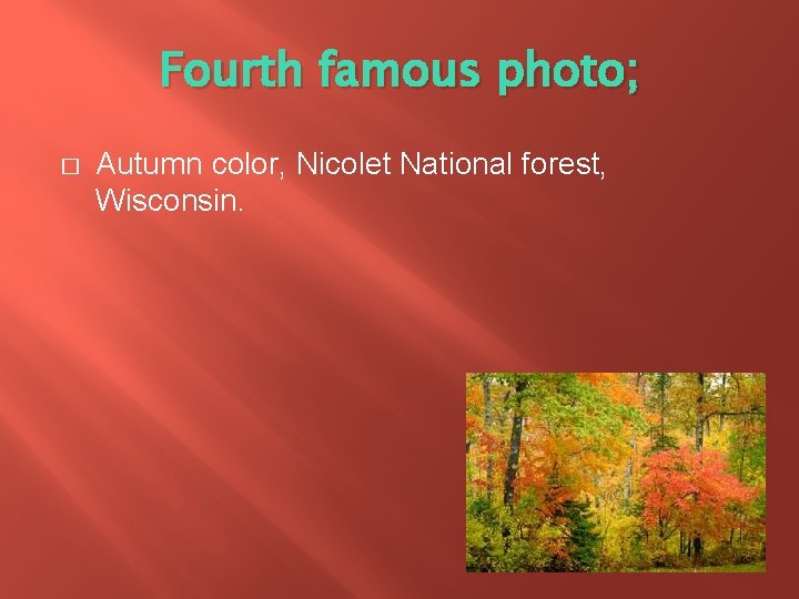 Fourth famous photo; � Autumn color, Nicolet National forest, Wisconsin. 