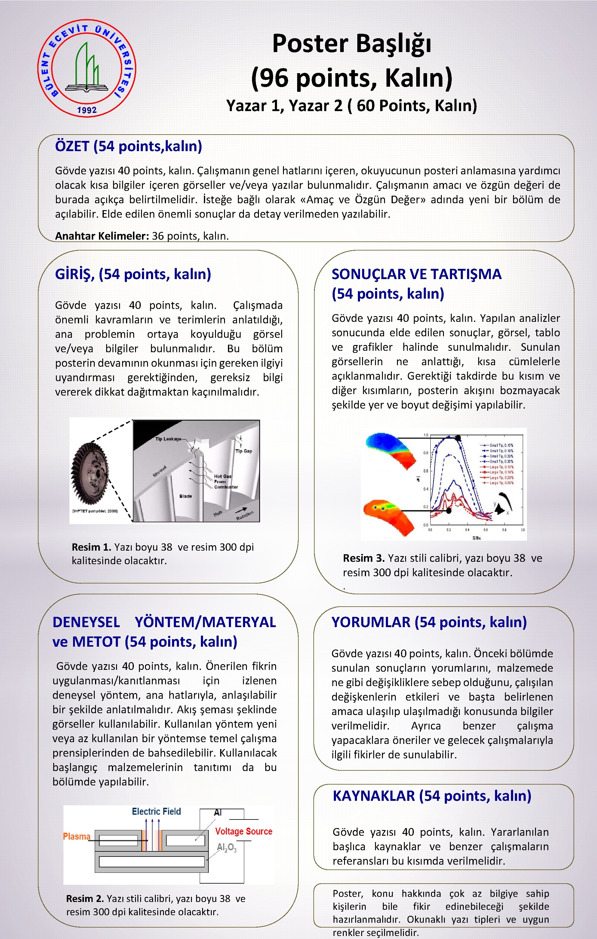 Poster Başlığı (96 points, Kalın) Yazar 1, Yazar 2 ( 60 Points, Kalın) ÖZET