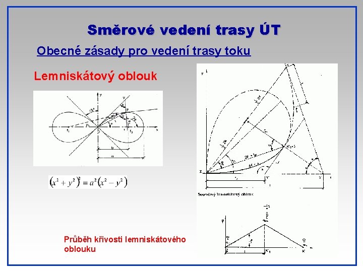 Směrové vedení trasy ÚT Obecné zásady pro vedení trasy toku Lemniskátový oblouk Průběh křivosti