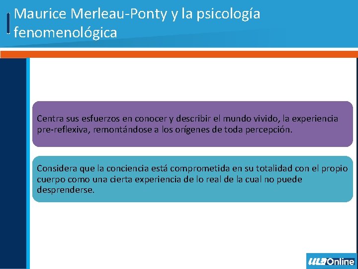 Maurice Merleau-Ponty y la psicología fenomenológica Centra sus esfuerzos en conocer y describir el