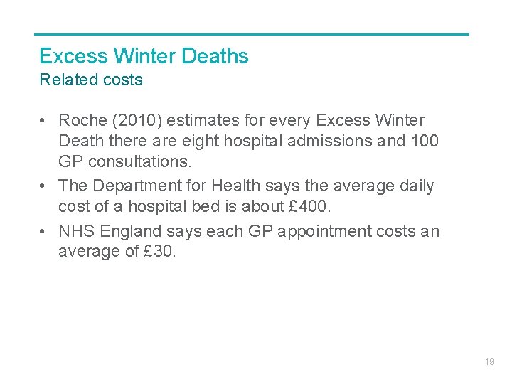 Excess Winter Deaths Related costs • Roche (2010) estimates for every Excess Winter Death