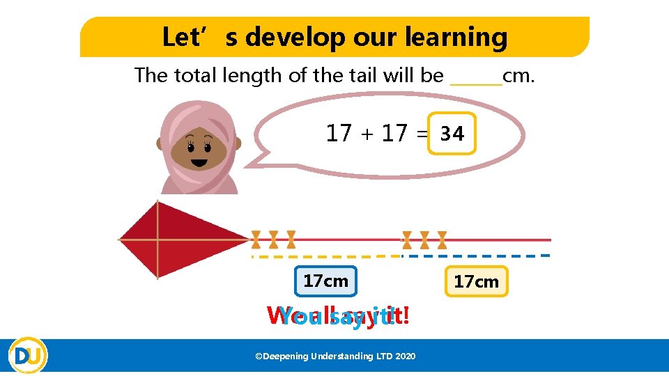 Let’s develop our learning The total length of the tail will be ______cm. 17