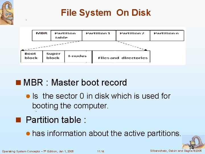 File System On Disk n MBR : Master boot record l Is the sector