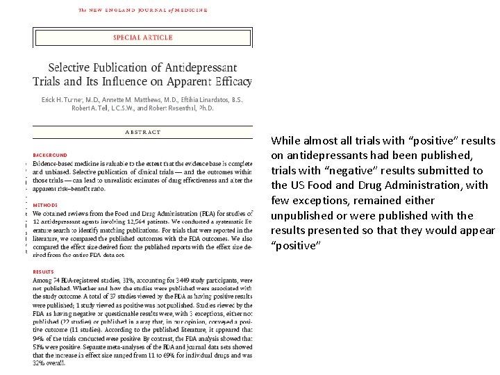 While almost all trials with “positive” results on antidepressants had been published, trials with