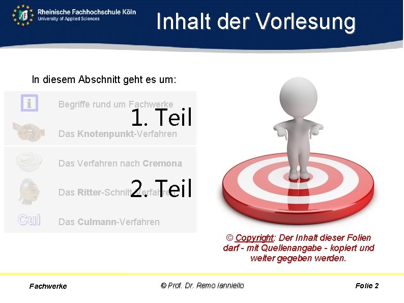 Inhalt der Vorlesung In diesem Abschnitt geht es um: Begriffe rund um Fachwerke 1.