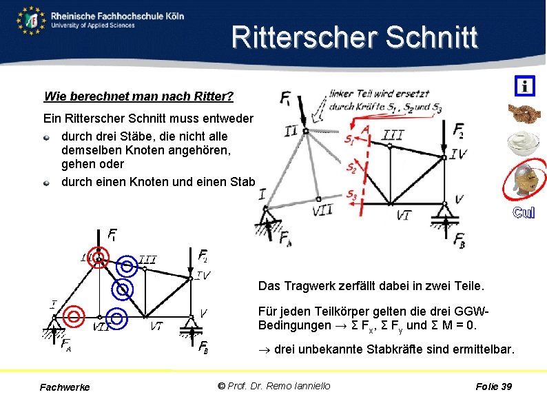 Ritterscher Schnitt Wie berechnet man nach Ritter? Ein Ritterscher Schnitt muss entweder durch drei