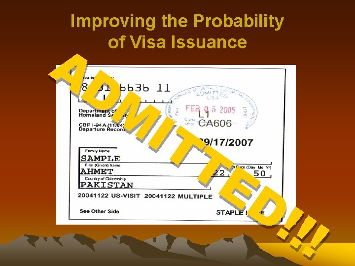 Improving the Probability of Visa Issuance AD M IT TE D! !! 