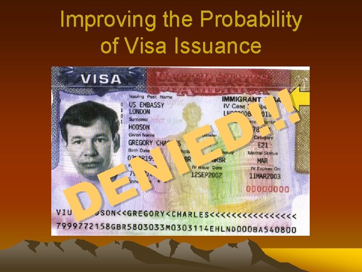 Improving the Probability of Visa Issuance ! ! ! D E I N E