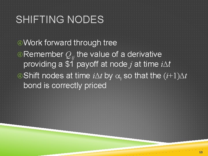 SHIFTING NODES Work forward through tree Remember Qij the value of a derivative providing