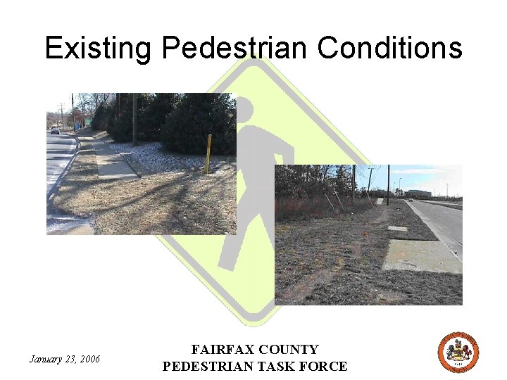Existing Pedestrian Conditions January 23, 2006 FAIRFAX COUNTY PEDESTRIAN TASK FORCE 