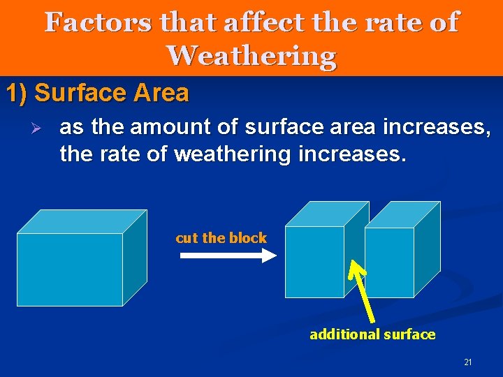 Factors that affect the rate of Weathering 1) Surface Area Ø as the amount Factors that affect the rate of Weathering 1) Surface Area Ø as the amount