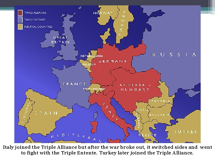 Italy joined the Triple Alliance but after the war broke out, it switched sides