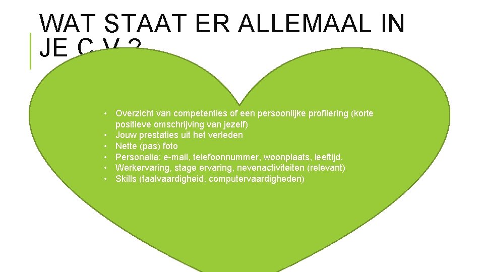 WAT STAAT ER ALLEMAAL IN JE C. V. ? • Overzicht van competenties of