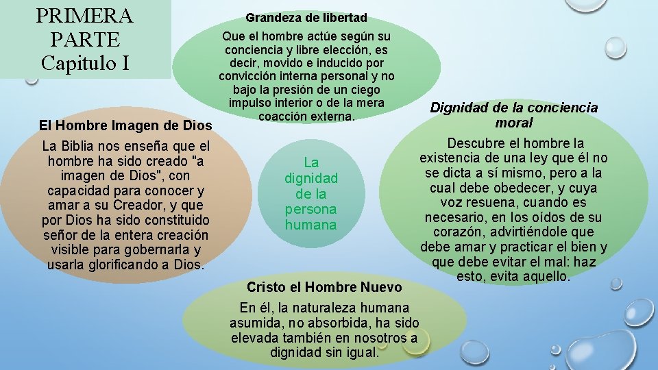 PRIMERA PARTE Capitulo I El Hombre Imagen de Dios La Biblia nos enseña que